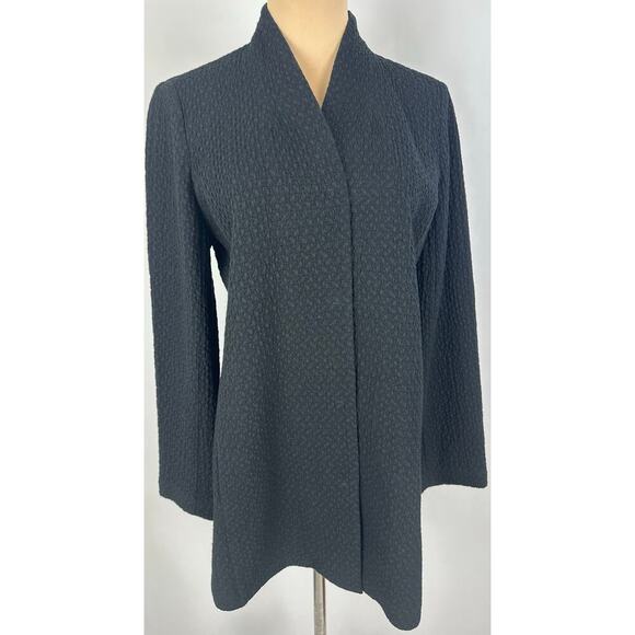 Eileen Fisher Size Petite Small Black Honeycomb High Mock Neck Overcoat Timeless - Picture 2 of 16